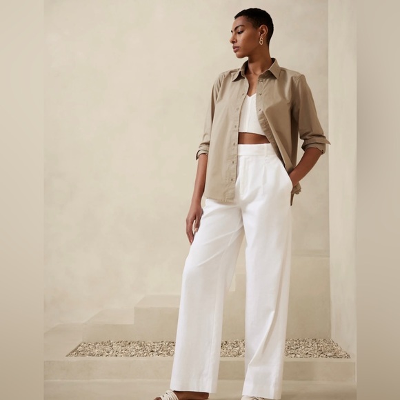 FINAL MARKDOWN! Banana Republic White High-Rise Linen Blend Pant - Picture 4 of 9